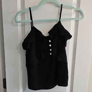 Express Black Camisole with Ruffles and Pearl Buttons